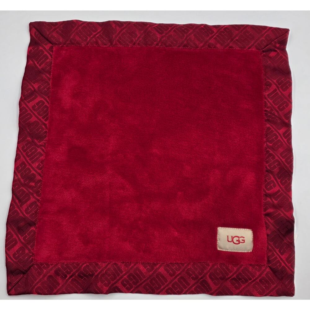 UGG Baby Security Lovey Blanket Satin Trim Plush Logo 14x14 Soft Machine Wash